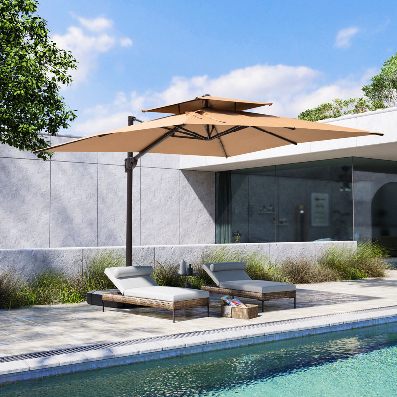 Jauhen 128' X 104'  Cantilever Umbrella, Weighted Base Does Not Include, Tanné