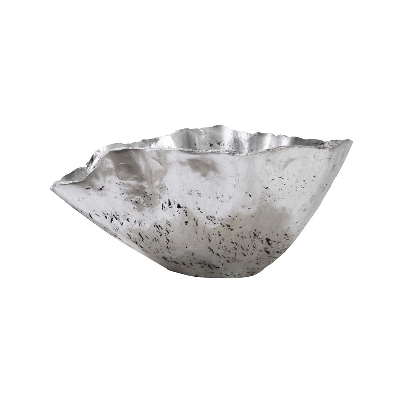 Bol en fonte onyx, feuille d'argent, grand