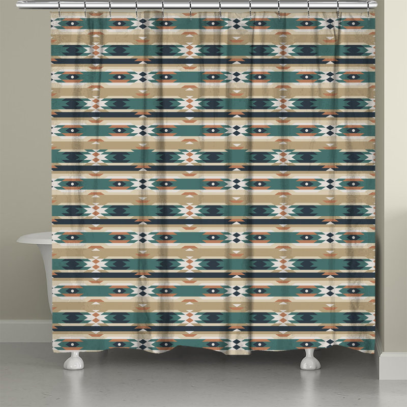 Rideau de douche Mesa Deer, Bleu / brun / blanc / vert géométrique