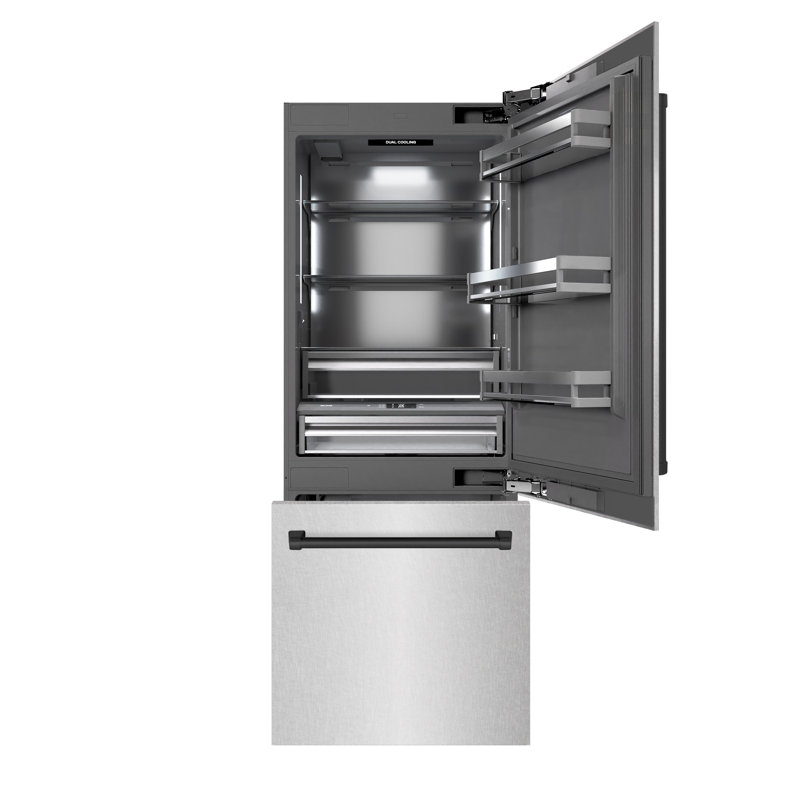 ZLINE Autograph 30 in. White Matte Built-In Refrigerator w/ Gray & Black Accents, Satin Stainless Steel/Black