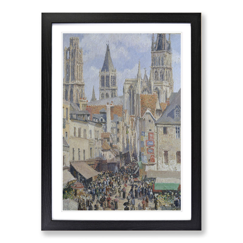 The Old Market at Rouen by Camille Pissarro - Framed Print, 65cm H x 48cm W x 2cm D, Black Framed