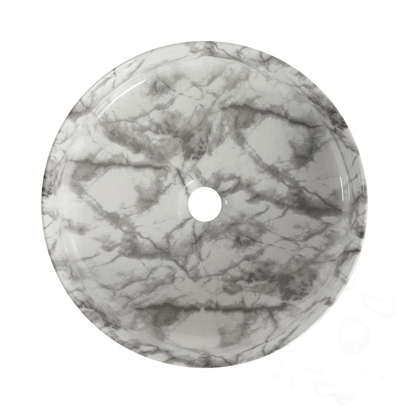 Ceramic Circular Bathroom Sink, White/Gray