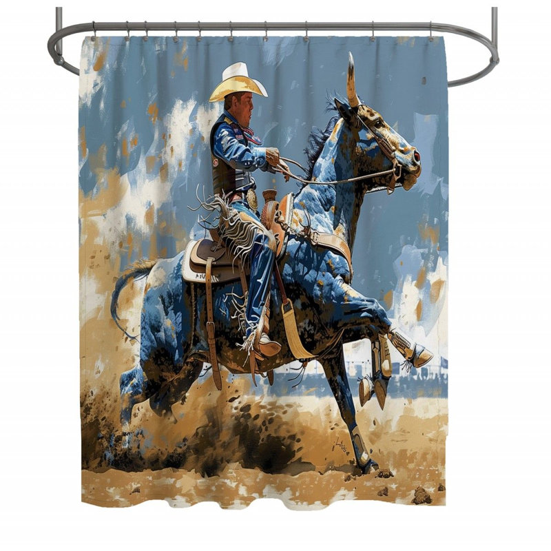 Rideau de douche Rodeo - Décoration de salle de bain sport, H 73 po x l 70 po