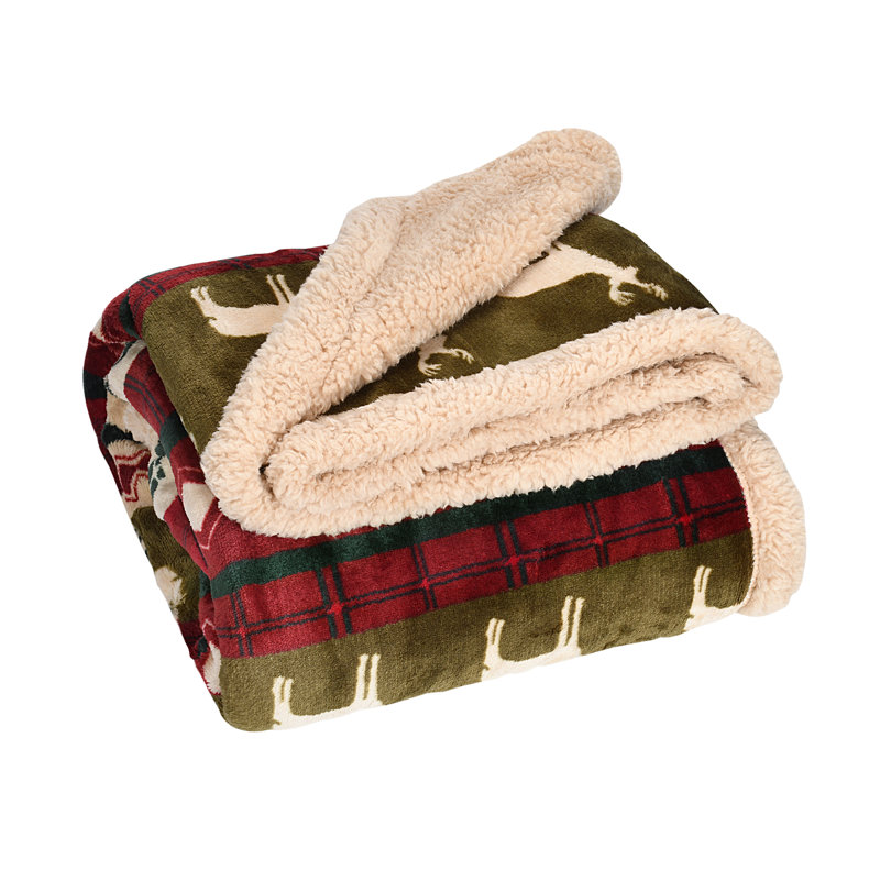 Catalonia Christmas Reindeer Sherpa Fleece Throw Blanket, 50x60 inches