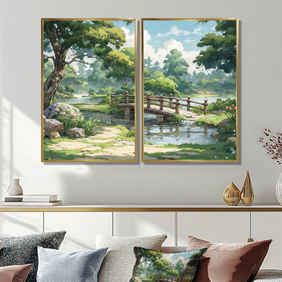 Paysage japonais du soleil levant I - Japon, grandes impressions sur toile 2 panneaux