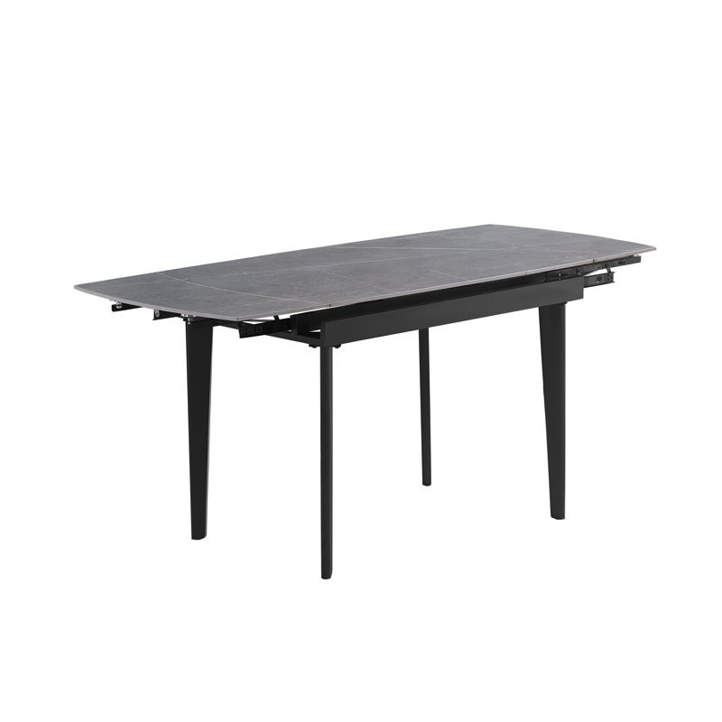 Kerin Extendable Stone Top Metal Base Dining Table, Dark Grey