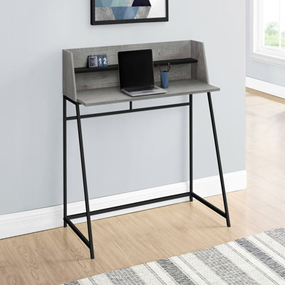Bureau d'ordinateur, bureau personnel, ordinateur portable, tablettes de rangement, L 48 po, travail, stratifié gris, métal noir, contemporain, moderne