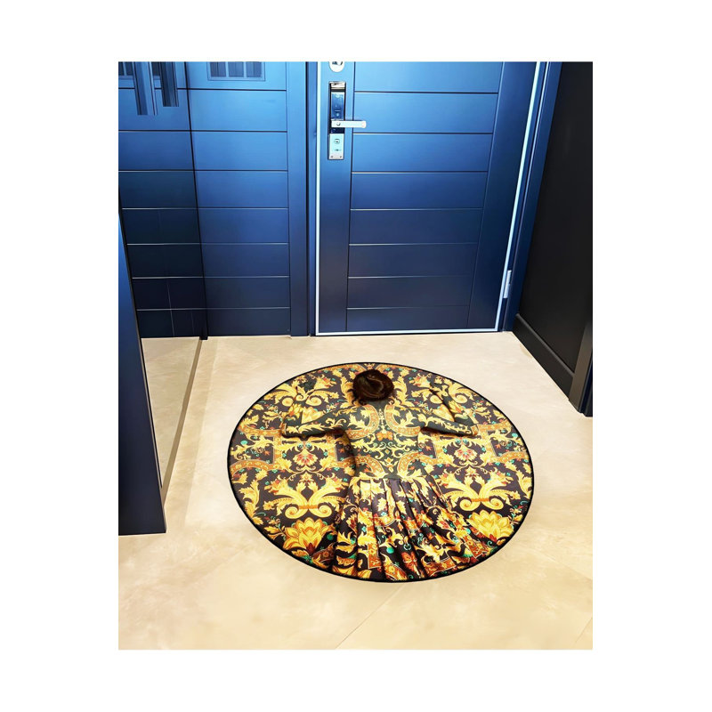 Tapis jaune lavable à motif abstrait jaune