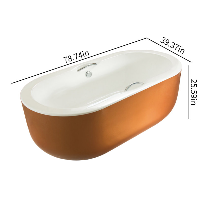 Ensemble de douche et baignoire incurvée moderne moderne en acrylique orange l 78,74 po x H 25,59 po
