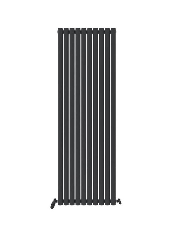 iBathUK Princia Vertical Single Oval Panel Radiator, 1800cm H x 600cm W x 55cm D, Grey