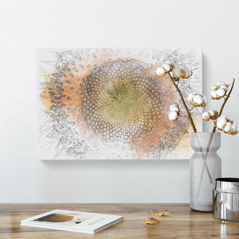 The Eye of a Yellow Sunflower - Wrapped Canvas Painting Print, 50cm H x 76cm W x 3cm D