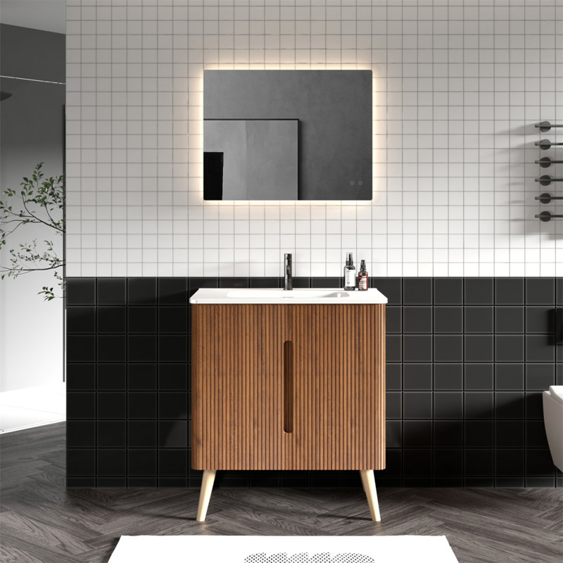 Meuble-lavabo de salle de bain moderne polyvalent avec lavabo et plusieurs options de fixation