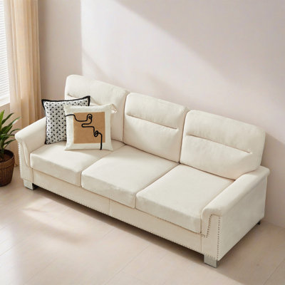 84.21" Velvet Sofa Couch With 3 Seats, Upholstered Sofa With Rolled Armrests For Living Room Apartment