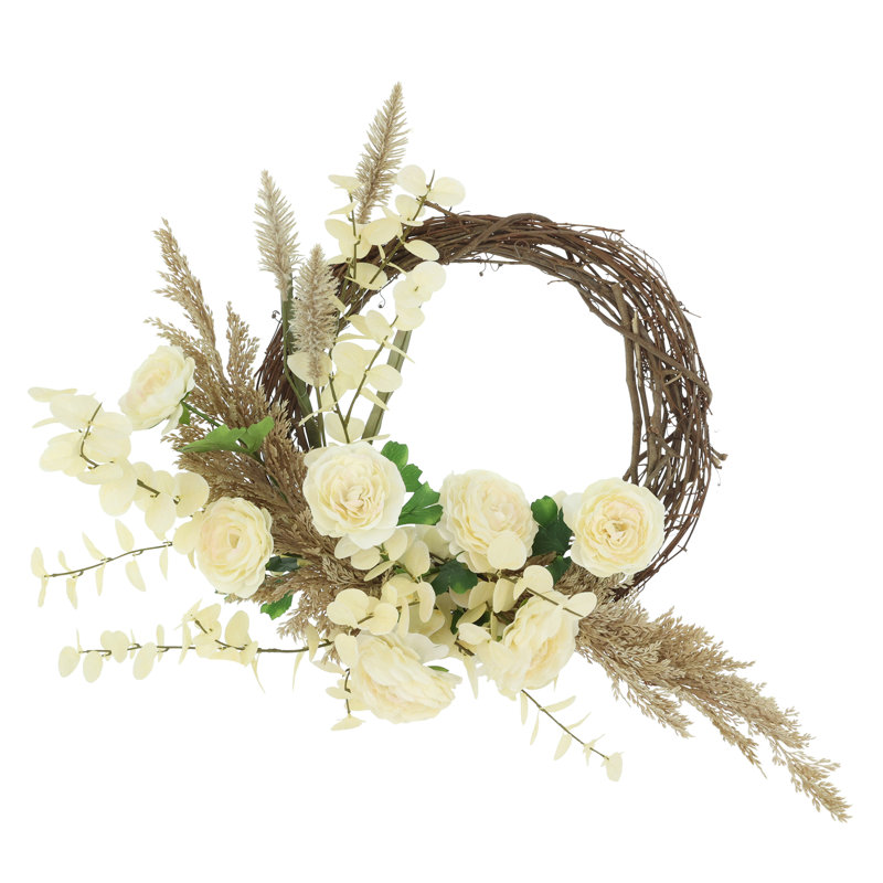 24'' Fall Wreath with Ranunculus, Eucalyptus and Pampas