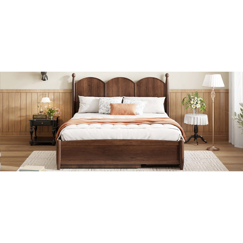 Grand lit plateforme avec 2 grands tiroirs, lit gigogne simple TG, Noyer