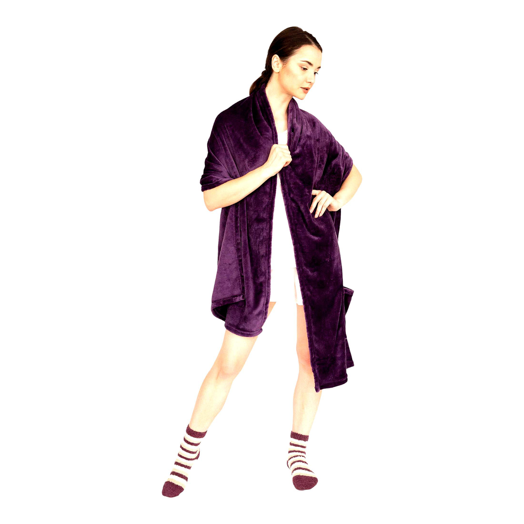 BRBCA Ultra Plush Cozy Flannel Fleece Snuggle Robe with Pockets & Bonus ...