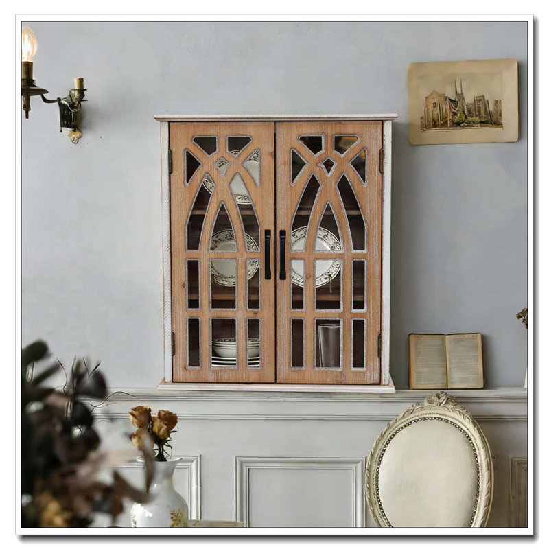 Wall-Mounted Cabinet with Decorative Cutout Doors, Natural,Natural Whitewash