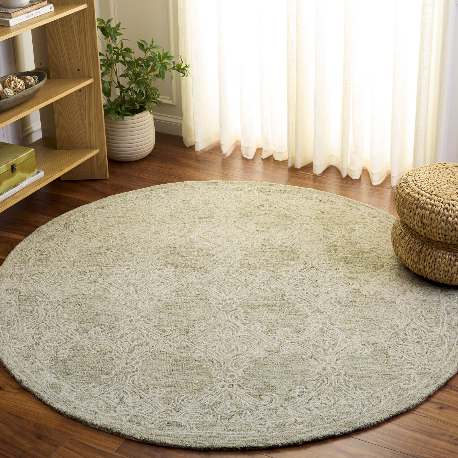 Hand-Tufted Wool Damask Rug, Round 6'