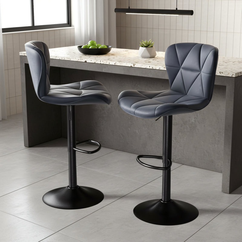 Ensemble de tabourets de bar pour îlot de cuisine (2 pièces), gris foncé, style moderne, dossier pivotant réglable avec coussin en similicuir.