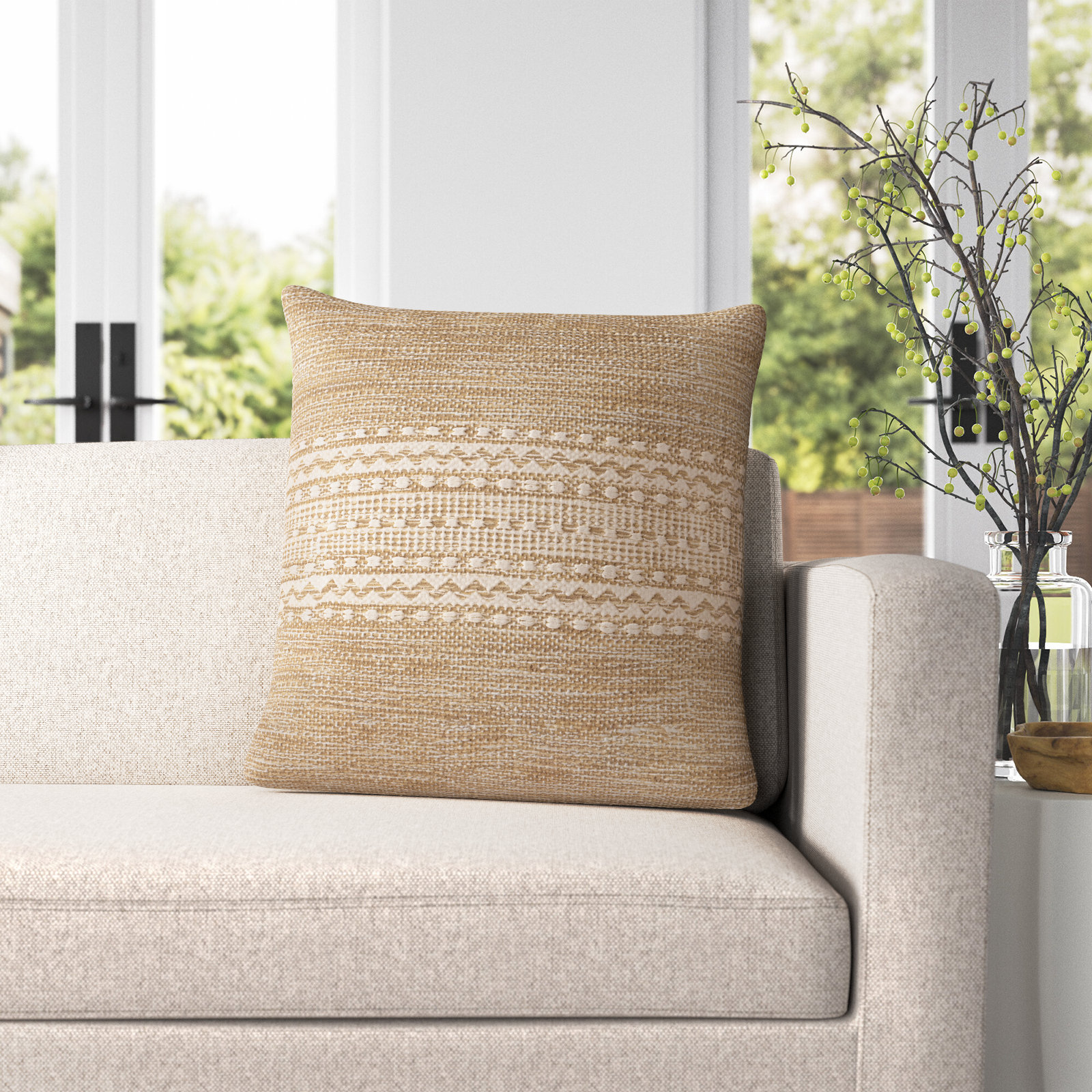 Julian Geometric Cotton Throw Pillow, Tan, Polyester/Polyfill, 20" x 20"