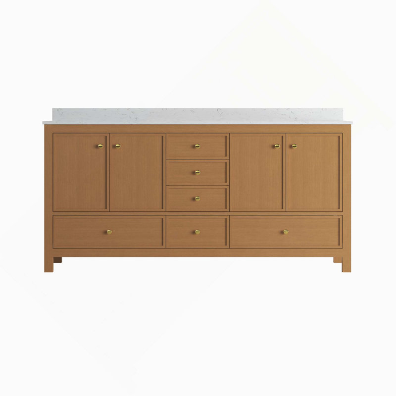 Meuble-lavabo double avec portes et tiroirs, Chêne, 72"