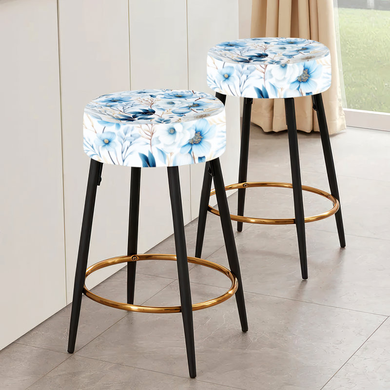 Arctic Blue And White Botanical Pattern II - Floral Bar Stools Set Of 2