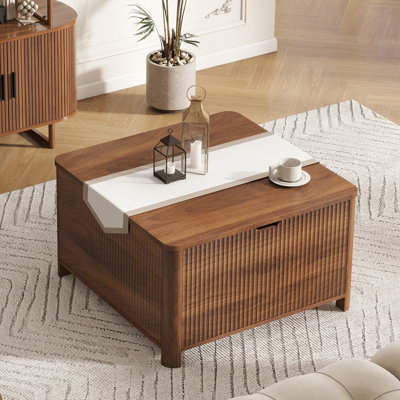Lift Top Coffee Table with Storage, 31.5"D x 31.5"W x 18.5"H, Modern Wood Center Table for Living Room, Walnut