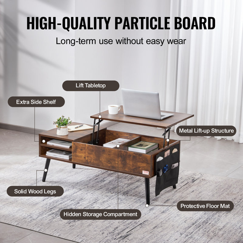 Brown Wood and Metal Lift-Top Coffee Table with Storage