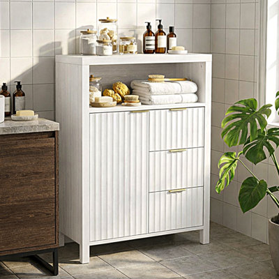 Bathroom Cabinet White Grid 1 Door 3 Drawers