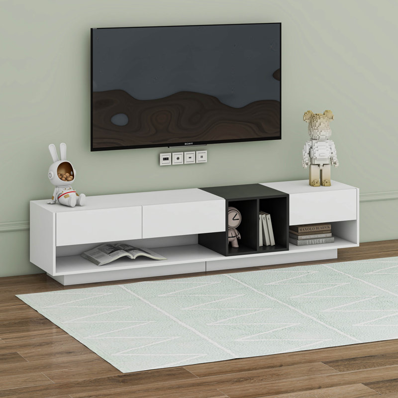 Meuble télé élégant avec console multimédia deux tons, Blanc