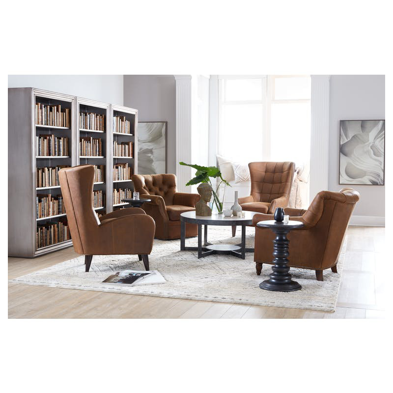 Gallin Leather Wingback Chair, Aspen Lenado Brown Genuine Leather, Cobblestone