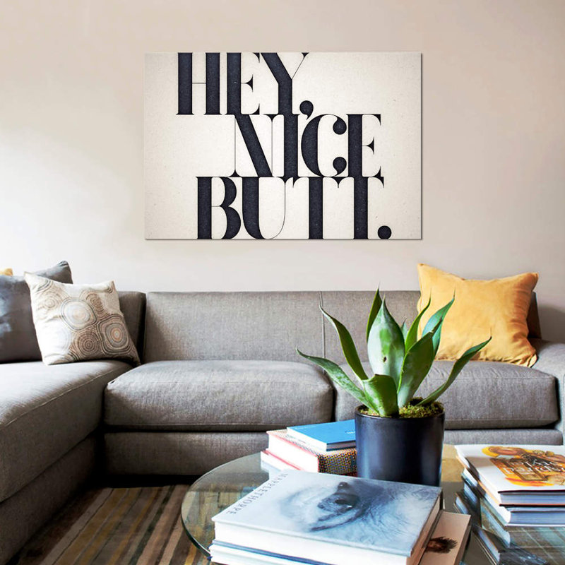 « hey nice », art textuel sur toile, H 18 po x l 26 po x P 1,5 po