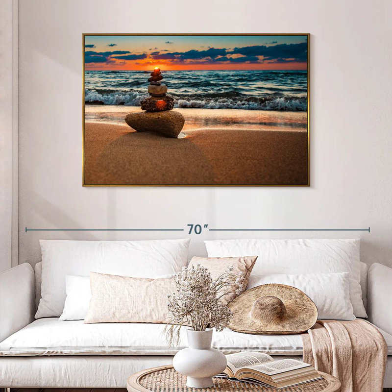 Zen coucher de soleil, 46 po x 31 po, Cadre flottant doré