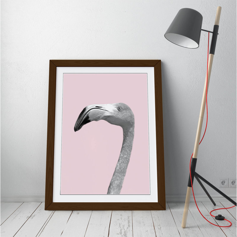 Flamingo Black And White Yellow - Single Picture Frame Painting on Canvas, Black, 89cm H x 64cm W x 2cm D