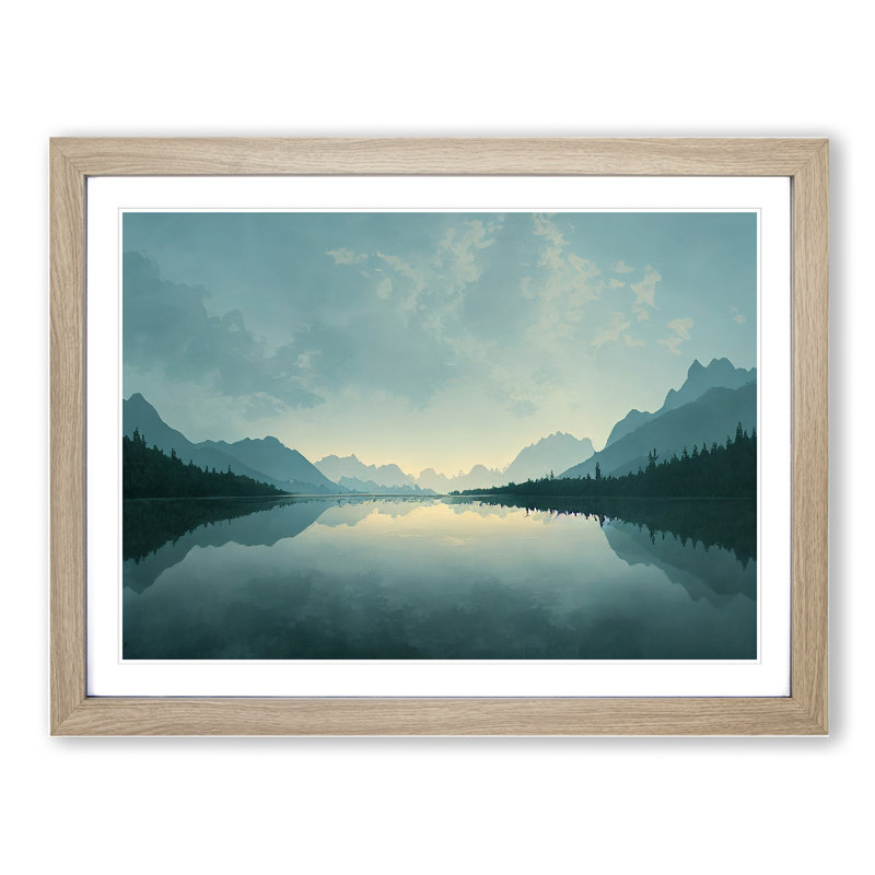 Mountain Lake Reflection Vol.3 - Framed Print, 25cm H x 34cm W x 2cm D, Oak Framed