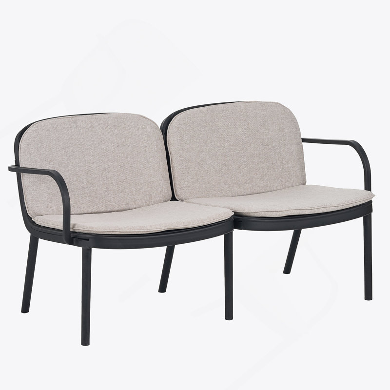 Causeuse d'extérieur en PP, structure noire avec coussin beige, Coussin beige, structure noire