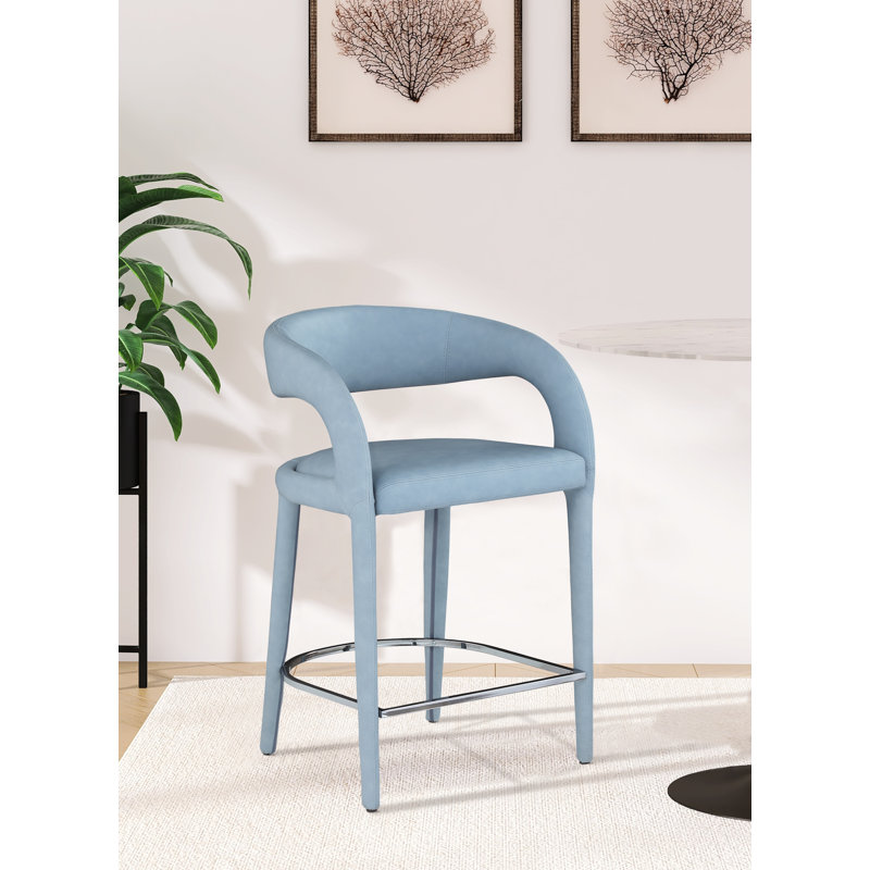 Arthur-William Faux Leather Counter Stool, Light Blue Vegan Leather