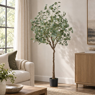 Arbre en eucalyptus de 6 pi de hauteur avec matériau PE sécuritaire et branches réglables en acier inoxydable pour une utilisation intérieure / extérieure