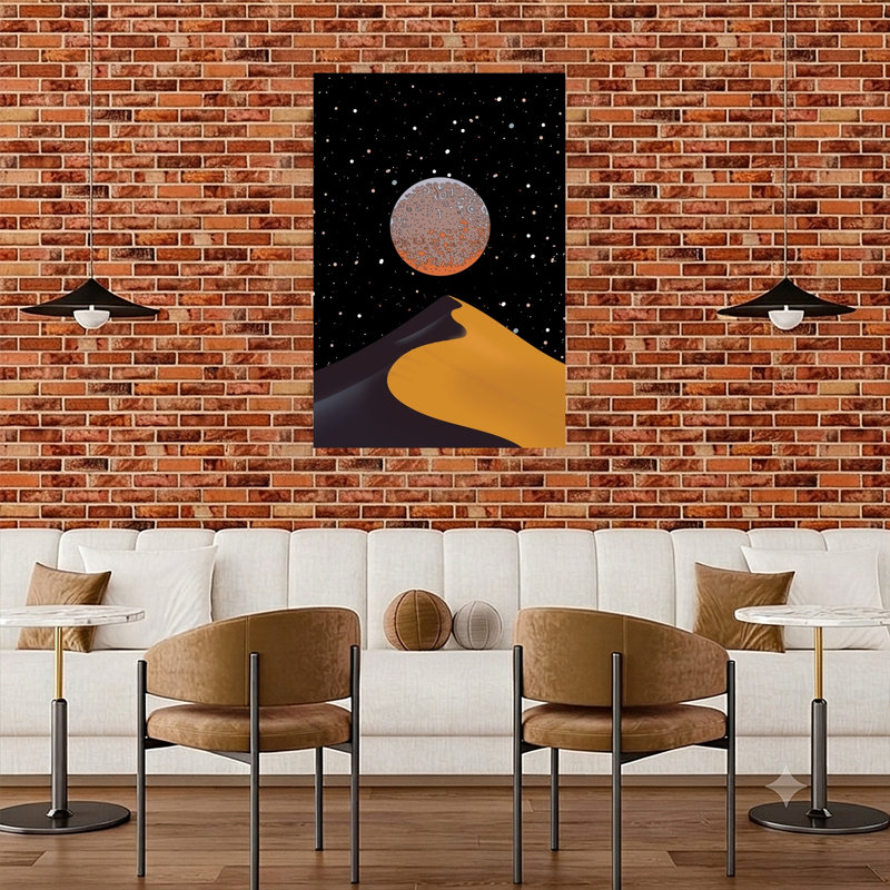 Reproduction d'art abstrait orange, paysage urbain, dunes, 48" H x 32" W