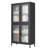 Classic Metal Cabinet With 4 Glass Doors For Home Office - Black Finish Freestanding Bookcase Tempered Living Room