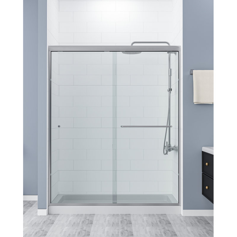 59 1/2" W X 72" H Contemporary Semi Frameless Double Sliding Shower Door With 5/16" Tempered Glass, Clear