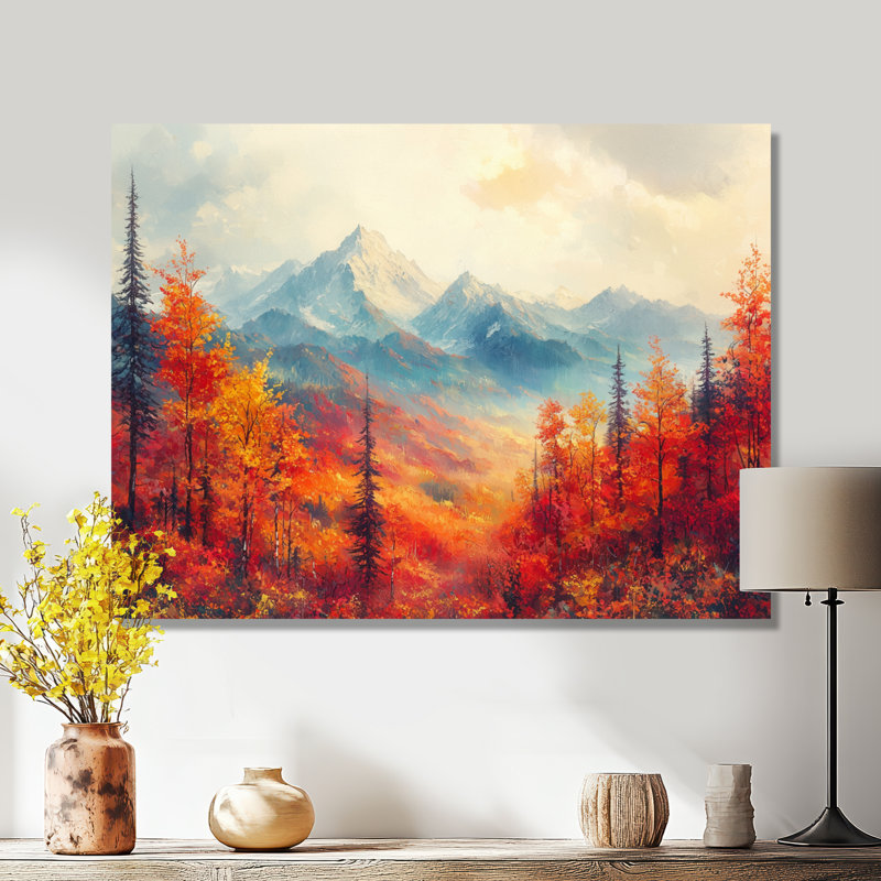 Mountain Panoramic Range In Autumn I - Traditional Metal Art Print, Mountains Metal Wall Art, 12" H x 20" W