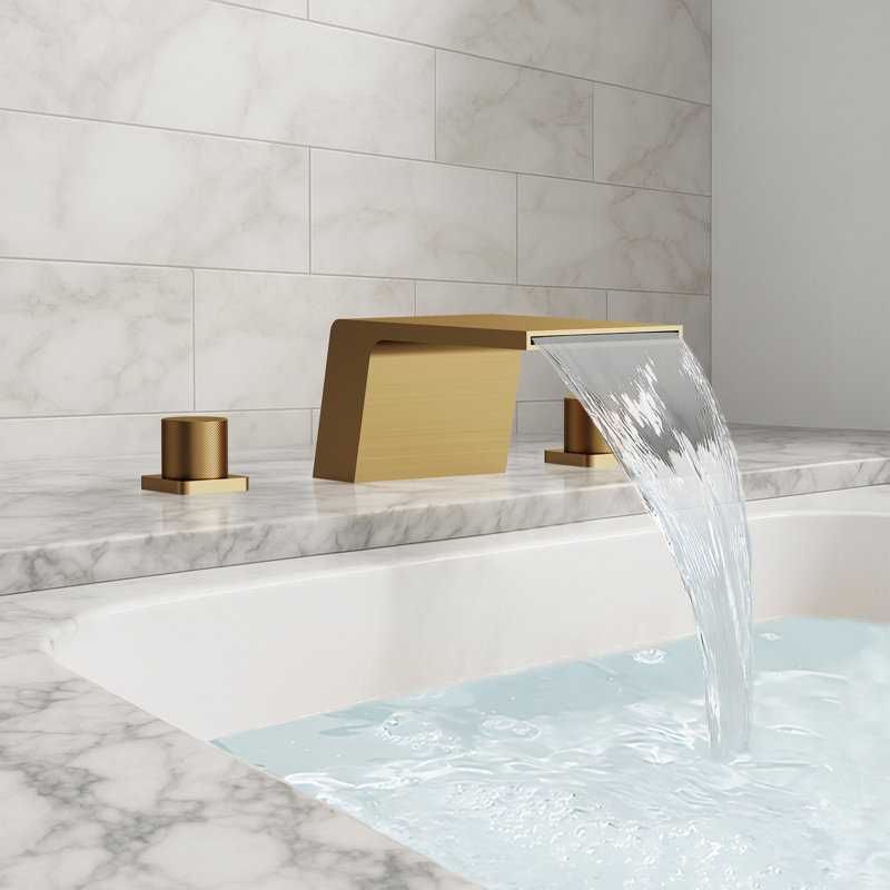 3-Hole Deck Mount Waterfall Roman Tub Faucet, Gold