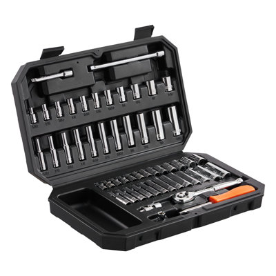 54-Piece 1/4-Inch Drive Socket Set, Premium Chrome Vanadium Steel Mechanic Tool Kit with Ratchet, Deep & Standard Sockets (SAE/Metric), Organized Storage Case
