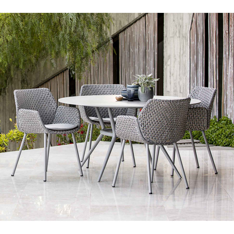 Vibe Wicker Patio Dining Armchair with Cushion, Taupe, Light Gray