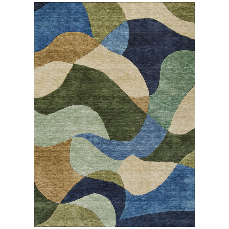 Tapis abstrait intérieur / extérieur lavable à la machine Jacinto ACN2141, Rectangle 9 pi x 12 pi