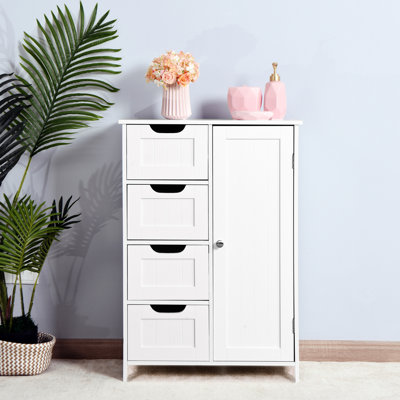 White Bathroom Cabinet - Adjustable Shelf And Drawers For Extra Storage Floor In Routed Handle Drawers, Solid Long-term Durability