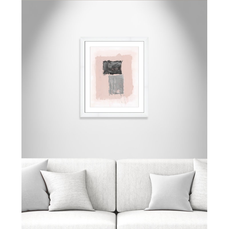 Thomasin, rose, noir et argent chatoyant II, encadré sur papier par reproduction, Cadre cubique blanc mat