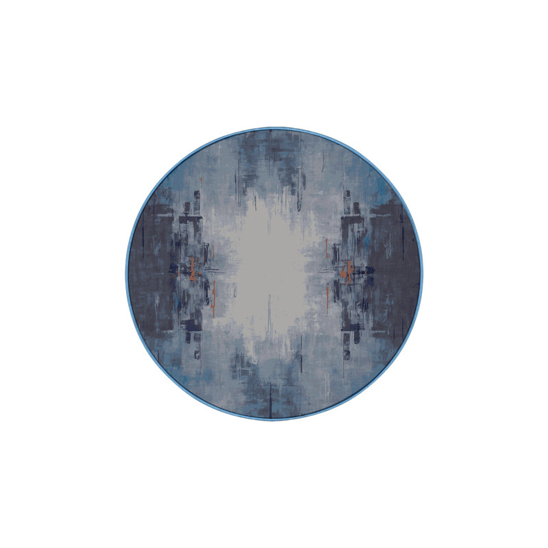 Tapis bleu soyeux et moelleux, Rond 7 pi