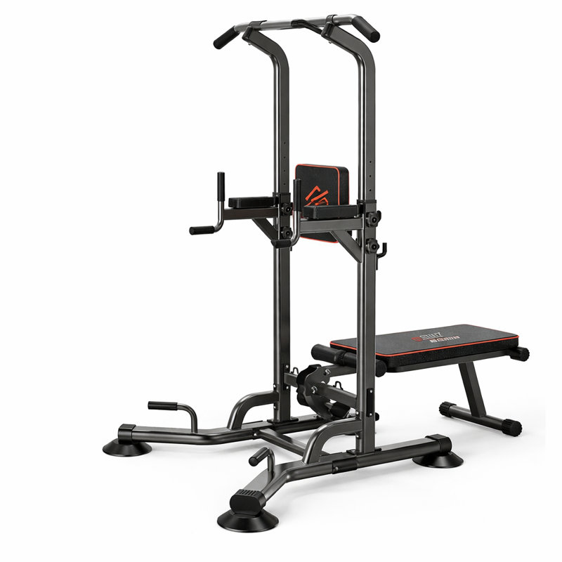 SQUATZ Dip Station Pull-Up - Votre tour de puissance tout-en-un et support de barre de traction avec banc escamotable pour l'exercice à la maison et la presse à banc
